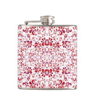 Cute red white floral pattern flachmann