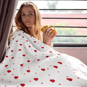 Cute Red & White Hearts Seamless Pattern Fleecedecke