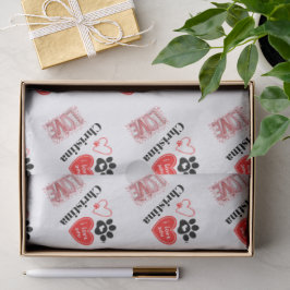 Cute Red & White Paw Print Valentines Day Hearts Seidenpapier