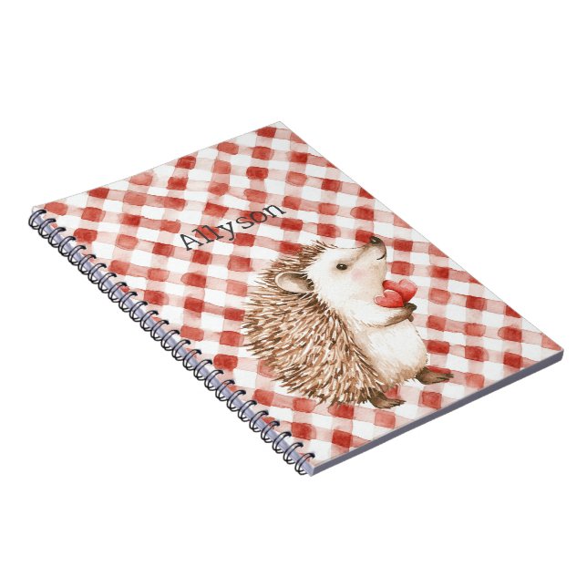 Cute Red White Plaid Stripes Hedgehogs Notizblock (Rechte Seite)