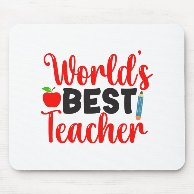 Cute Red Worlds Best Teacher Typography Mousepad (Vorne)
