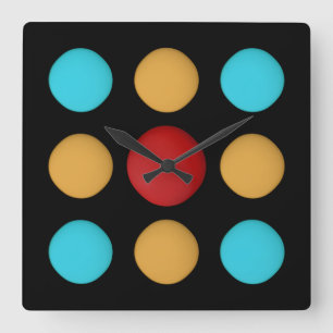 CUTE Red Yellow Blue Dots Quadratische Wanduhr