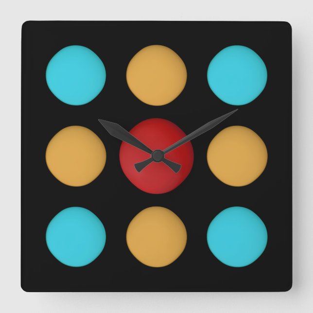 CUTE Red Yellow Blue Dots Quadratische Wanduhr (Vorderseite)