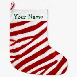 Cute Red Zebra Stripe Pattern Add Your Name Großer Weihnachtsstrumpf