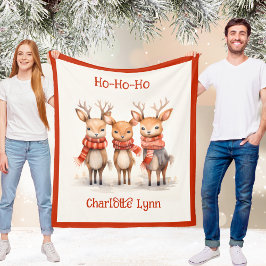 Cute Reindeer Christmas Blanket for Kids With Name Fleecedecke