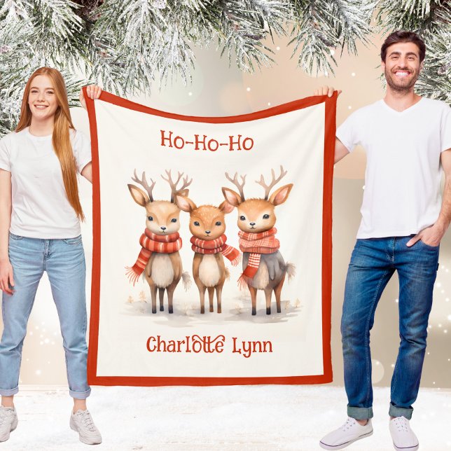 Cute Reindeer Christmas Blanket for Kids With Name Fleecedecke (Cute Reindeer Christmas Blanket for Kids With Name)