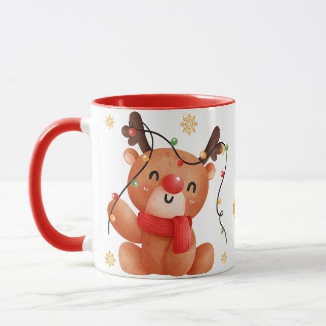 Cute Reindeer Christmas Design, Festive Holiday Tasse (Links)