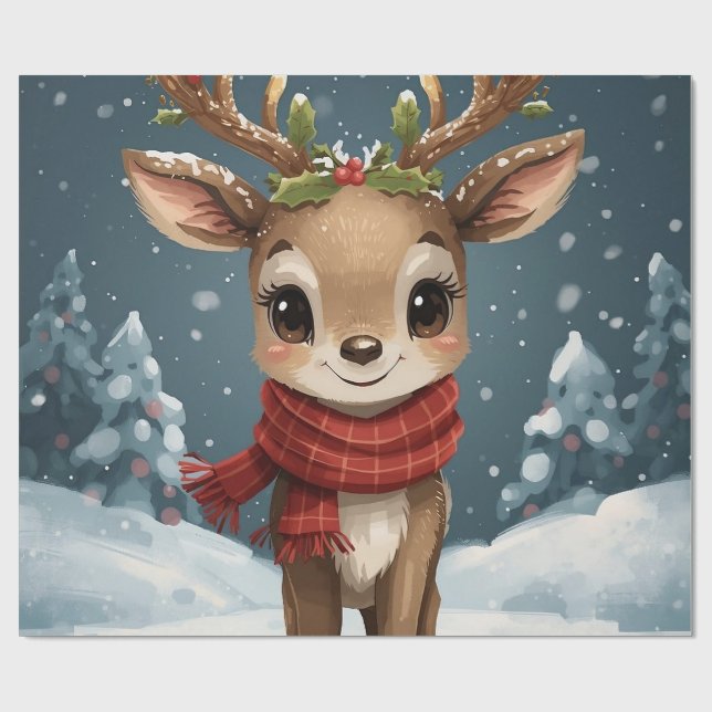 Cute reindeer christmas geschenkpapier (Flach)