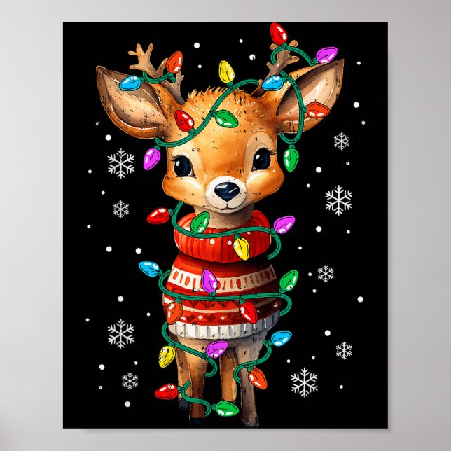 Cute Reindeer Christmas Lights Santa Xmas Pjm Wome Poster (Vorne)