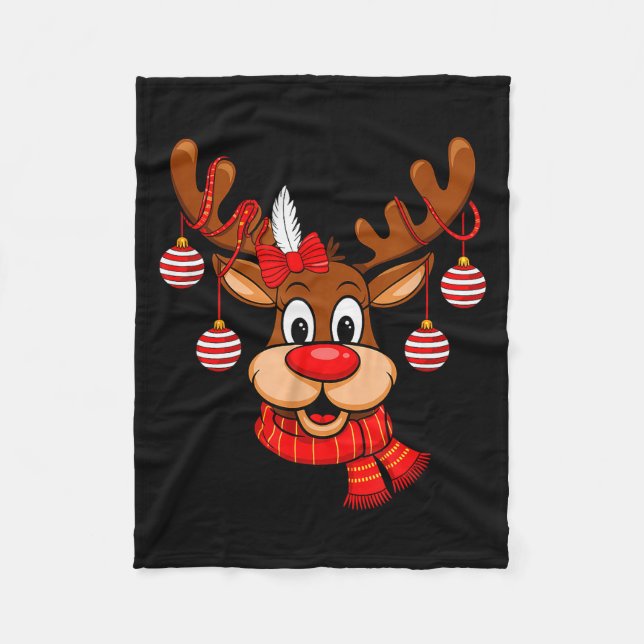 Cute Reindeer Christmas Red Nose Rudolph Xmas Kids Fleecedecke (Vorderseite)
