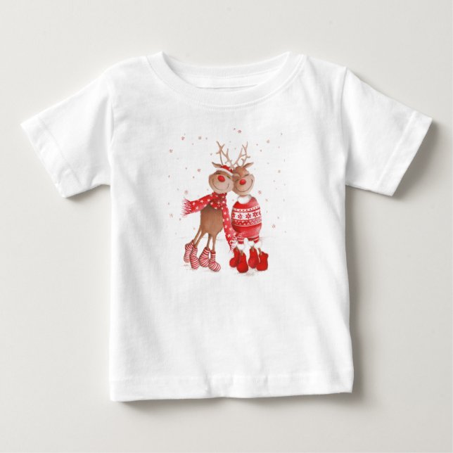 Cute Reindeer Christmas Sweatshirt – Cozy 3D Baby T-shirt (Vorderseite)