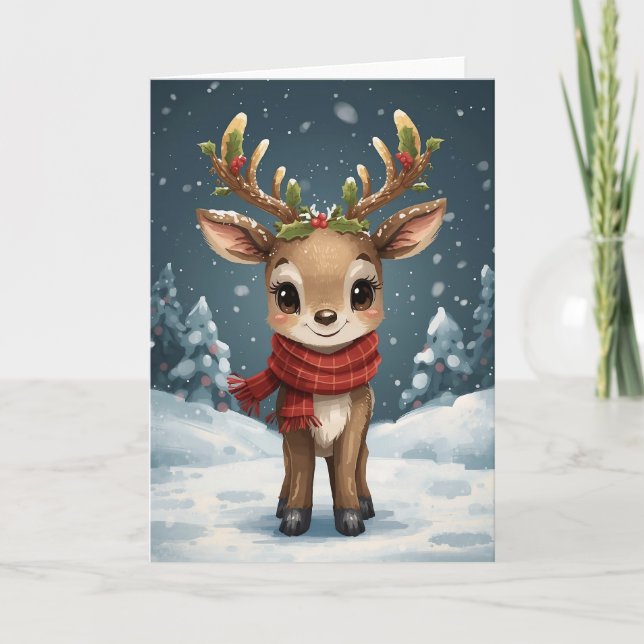 Cute reindeer christmas sweet holiday wishes karte (Vorderseite)