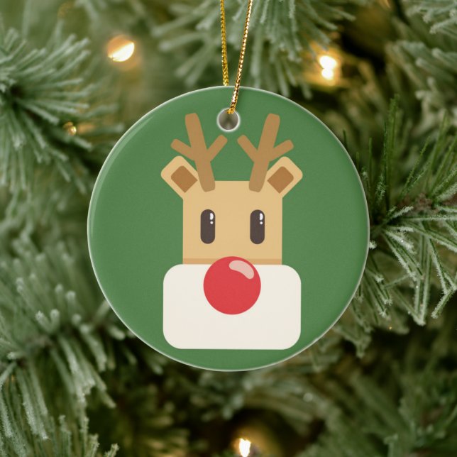 Cute Reindeer Head Cartoon Keramik Ornament (Baum)