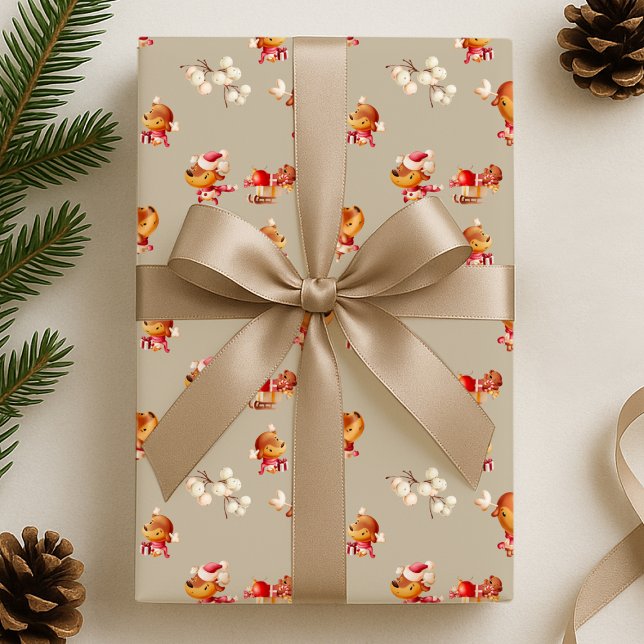 Cute Reindeer Holiday Geschenkpapier (Von Creator hochgeladen)