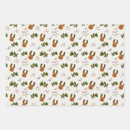 Cute Reindeer & Holly Christmas Pattern Geschenkpapier Set