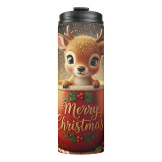Cute Reindeer in a Merry Christmas Mug Thermosbecher