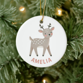 Cute Reindeer Kid`s Name Christmas Keramik Ornament