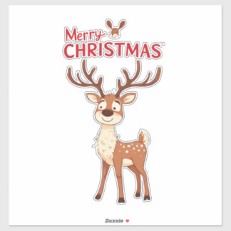 Cute Reindeer Mascot With 'I Love Christmas' Text Aufkleber