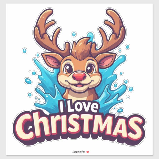 Cute Reindeer Mascot With 'I Love Christmas' Text Aufkleber (Blatt)