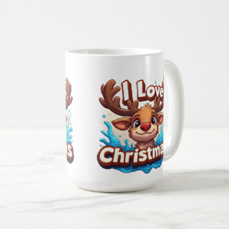 Cute Reindeer Mascot With 'I Love Christmas' Text Kaffeetasse