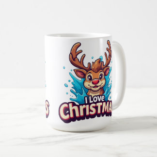 Cute Reindeer Mascot With 'I Love Christmas' Text Kaffeetasse