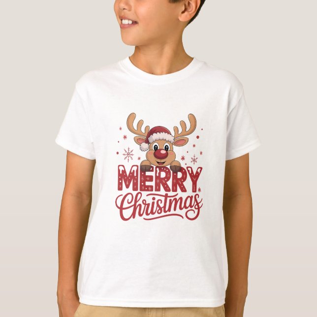 Cute Reindeer Merry Christmas Kids T-Shirt (Vorderseite)