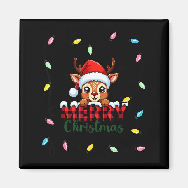 Cute Reindeer Merry Christmas Shirt –plaid Holiday Magnet (Vorne)