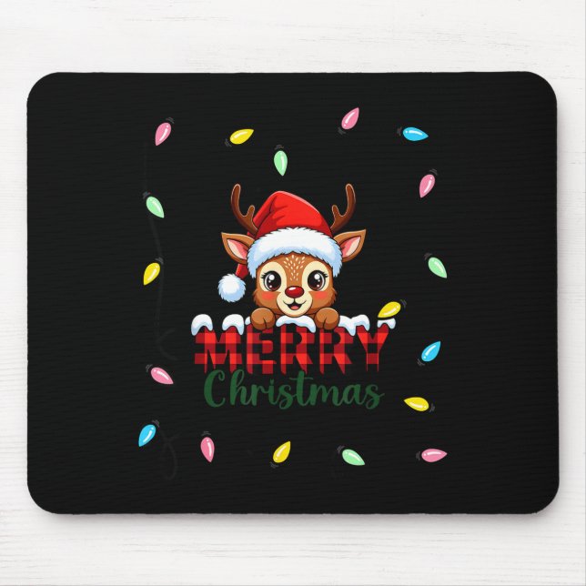 Cute Reindeer Merry Christmas Shirt –plaid Holiday Mousepad (Vorne)