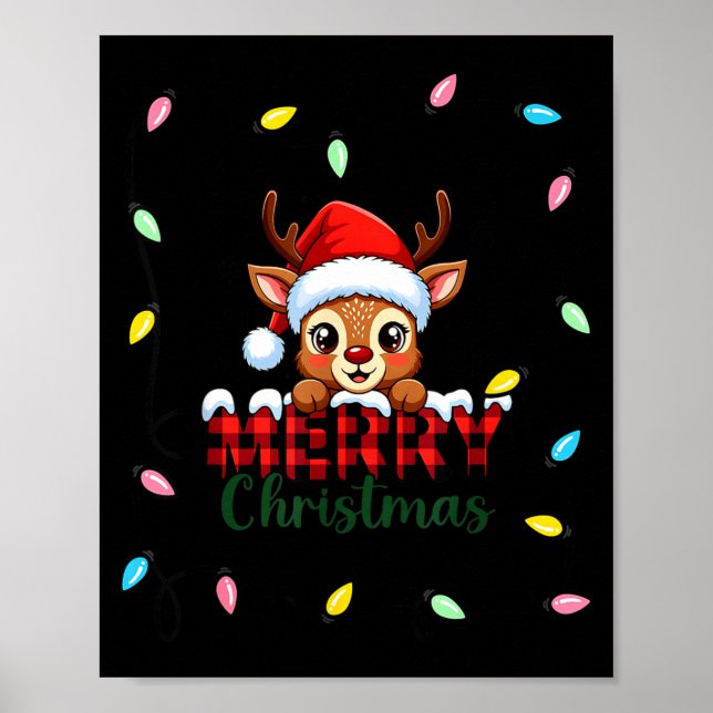 Cute Reindeer Merry Christmas Shirt –plaid Holiday Poster (Vorne)
