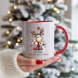 Cute Reindeer “Oh Deer, Christmas Is Here” Tasse