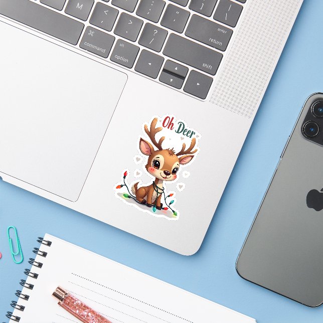 Cute Reindeer “Oh Deer” Holiday Sticker (Laptop mit iPhone)