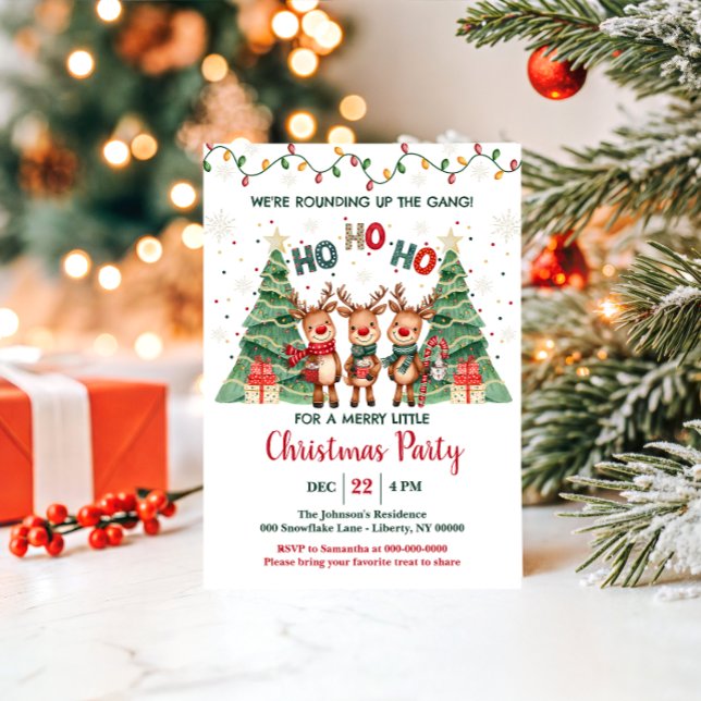 Cute Reindeer Rounding Up the Gang Christmas Party Einladung (Von Creator hochgeladen)