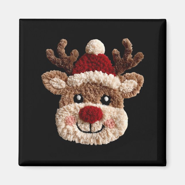 Cute Reindeer Rudolph Crochet Xmas Pajamas Holiday Magnet (Vorne)