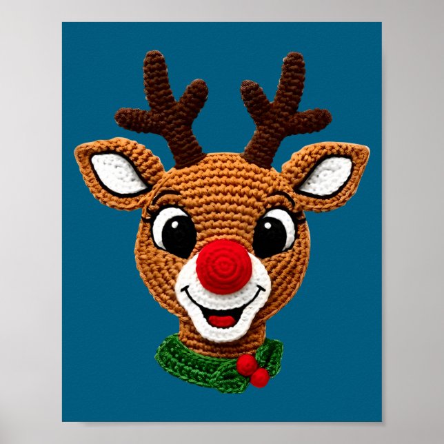 Cute Reindeer Rudolph Crochet Xmas Pajamas Holiday Poster (Vorne)