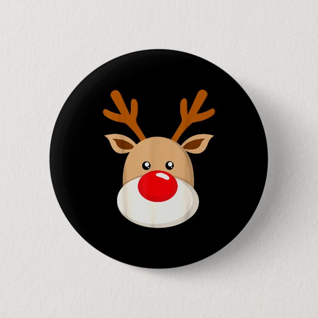 Cute Reindeer Rudolph Red Nose Christmas Antlers  Button (Vorderseite)