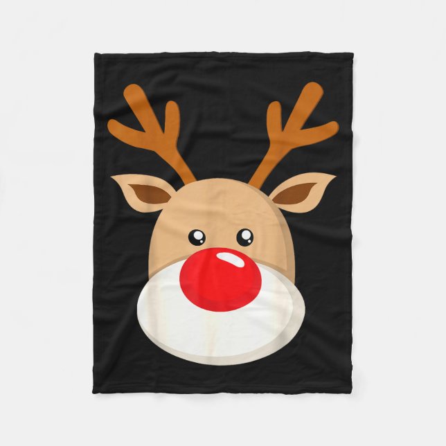 Cute Reindeer Rudolph Red Nose Christmas Antlers  Fleecedecke (Vorderseite)