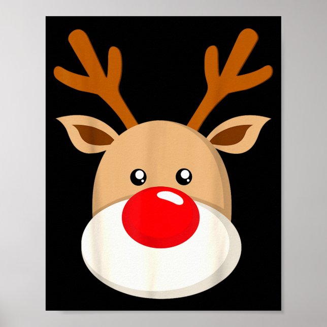 Cute Reindeer Rudolph Red Nose Christmas Antlers  Poster (Vorne)