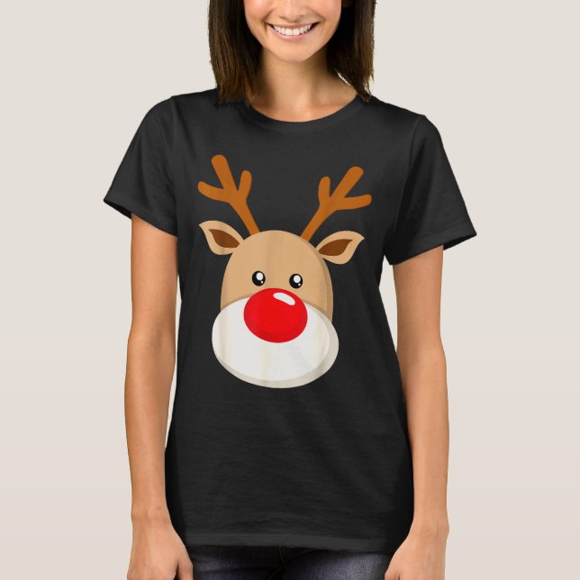 Cute Reindeer Rudolph Red Nose Christmas Antlers  T-Shirt (Vorderseite)