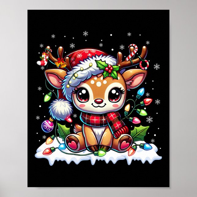 Cute Reindeer Santa Christmas Xmas Girls Women Kid Poster (Vorne)