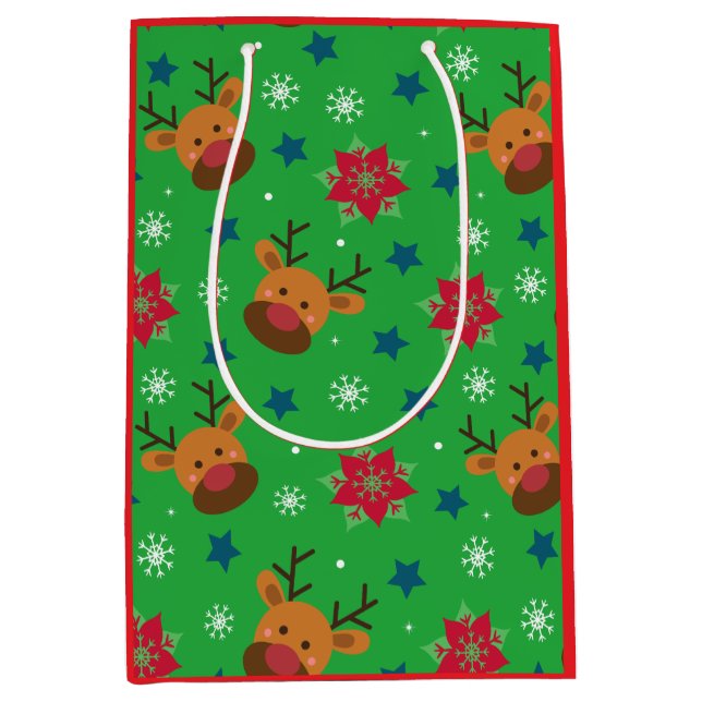 Cute Reindeer & Snowflake Christmas  Mittlere Geschenktüte (Vorderseite)