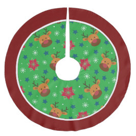 Cute Reindeer & Snowflake Christmas Tree Skirt Polyester Weihnachtsbaumdecke