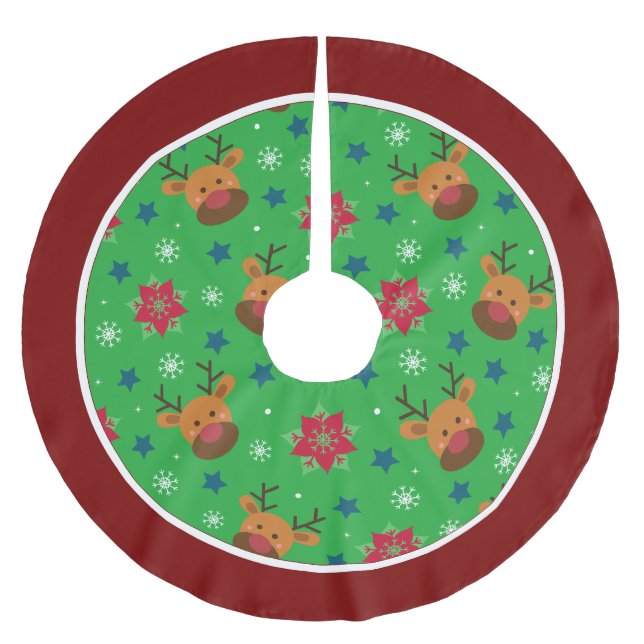 Cute Reindeer & Snowflake Christmas Tree Skirt  Polyester Weihnachtsbaumdecke (Vorderseite)