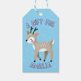 Cute Reindeer Snowflakes Kid`s Name Christmas Geschenkanhänger