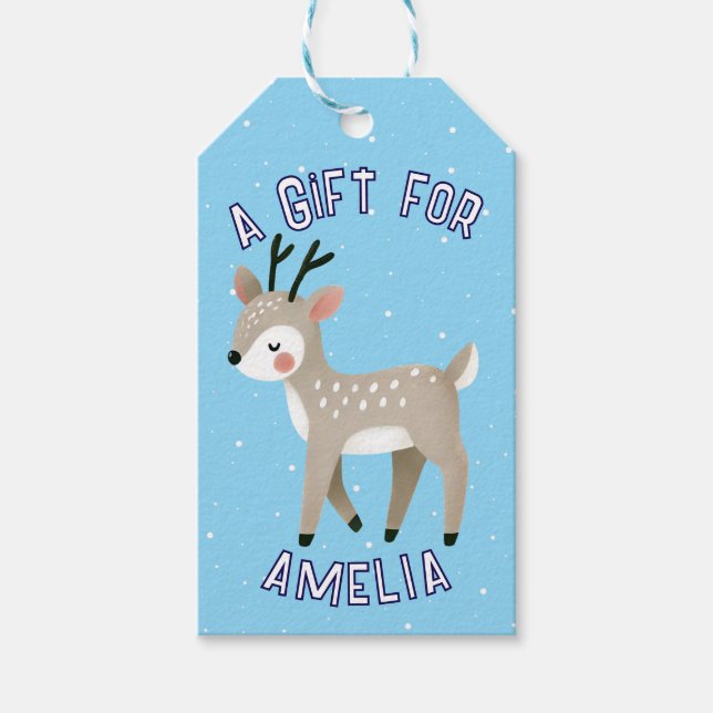 Cute Reindeer Snowflakes Kid`s Name Christmas  Geschenkanhänger (Vorderseite)