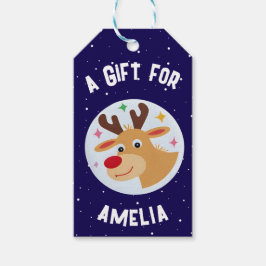 Cute Reindeer Snowflakes Kid`s Name Christmas Geschenkanhänger