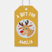 Cute Reindeer Snowflakes Kid`s Name Christmas