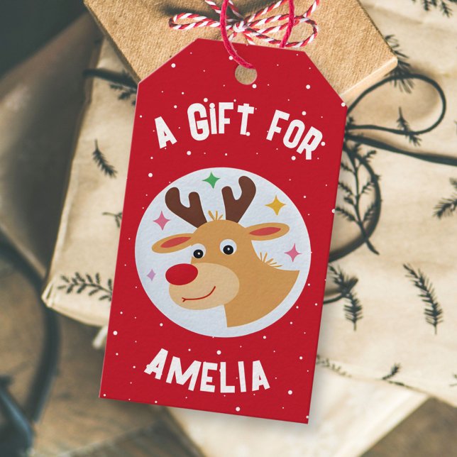Cute Reindeer Snowflakes Kid`s Name Christmas  Geschenkanhänger (Von Creator hochgeladen)