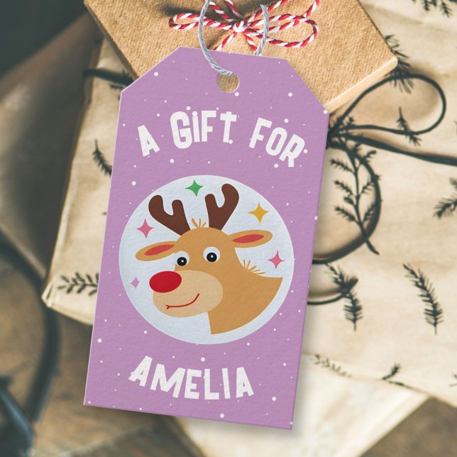 Cute Reindeer Snowflakes Kid`s Name Christmas  Geschenkanhänger (Von Creator hochgeladen)