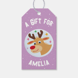 Cute Reindeer Snowflakes Kid`s Name Christmas Geschenkanhänger