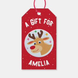 Cute Reindeer Snowflakes Kid`s Name Christmas Geschenkanhänger